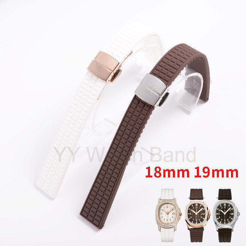 18 มม.19 มม.สายคล้องคอซิลิโคนสําหรับ Patek Philippe Aquanaut 5067A-001 Series ยางนุ่มนาฬิกาเปลี่ยนสร้อยข้อมือ