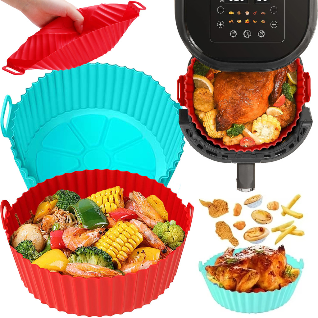 1/2 ชิ้นซิลิโคนแบบใช้ซ้ําได้ Air Fryer ตะกร้า Liner, ทนความร้อน Non-Stick & Oil Drain Grooves Design สําหรับทําอาหารแม้, Air Fryer อุปกรณ์เสริม