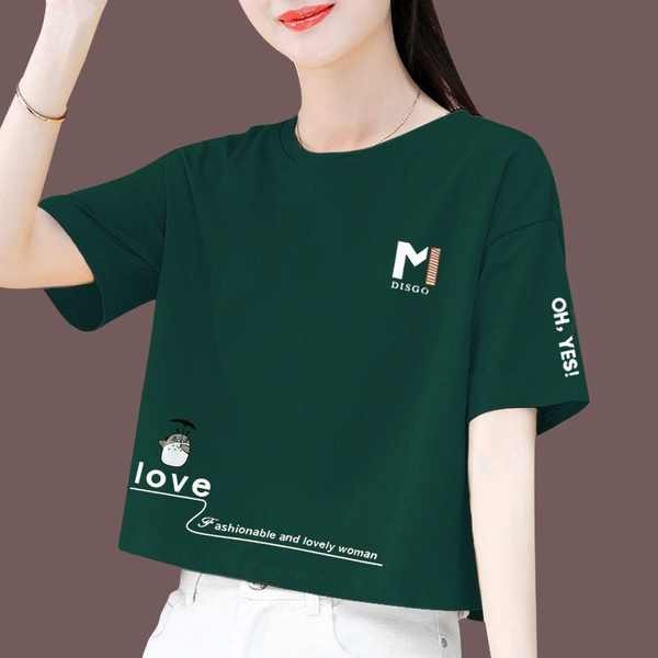 เสื้อยืด baby tee aimer เสื้อยืด เสื้อยืดผ้าฝ้ายแท้แบบใหม่ แขนสั้นเอวสูง ทรงหลวม สไตล์เหมาะฤดูร้อน