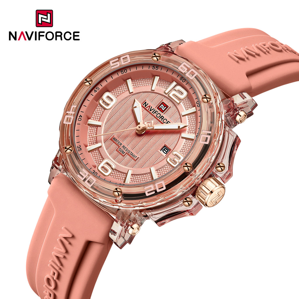 นาวีฟอร์ซ NF7125 กีฬาสาวนาฬิกาควอตซ์ลําลองพร้อมตัวชี้เรืองแสงสายซิลิโคนกันน้ํากี