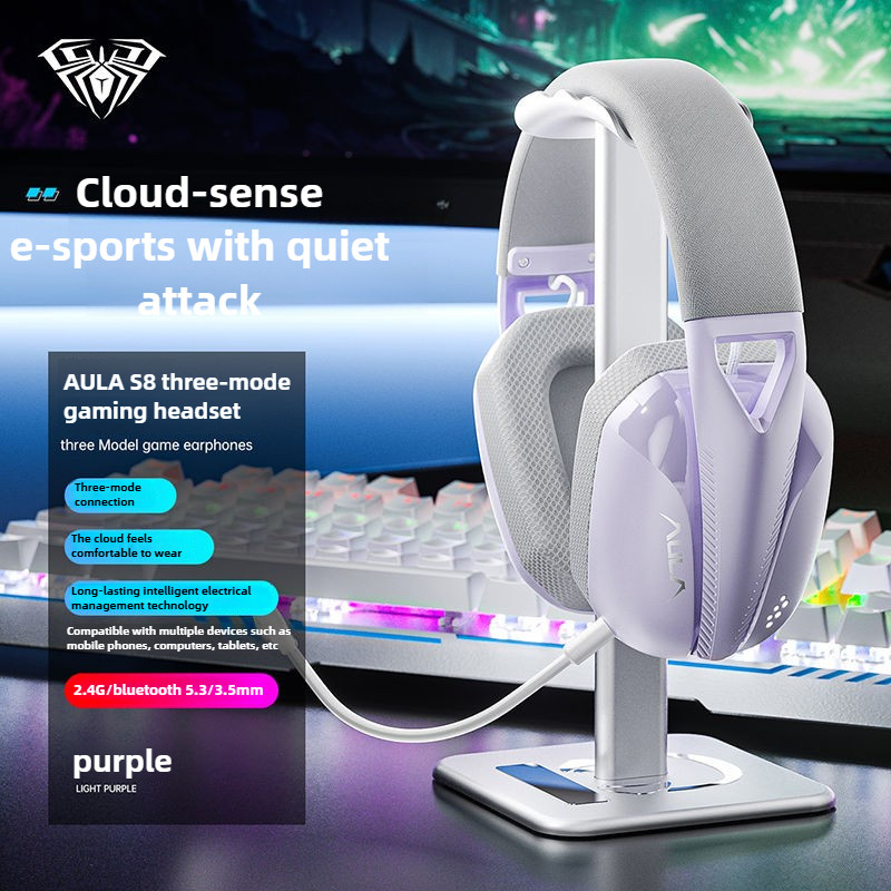 AULA S8 Three Mode Wireless Headset 2.4G Bluetooth Wired for Esports Games with Detachable Microphon
