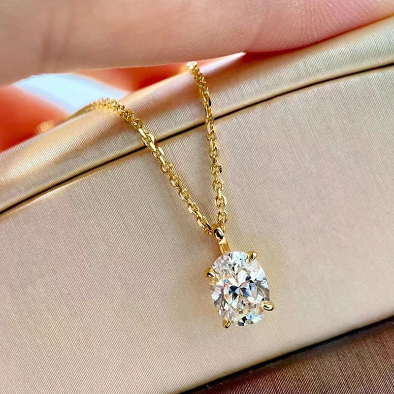 Aesthetic รูปไข่ Cubic Zircon 925 สร้อยคอจี้เงินสําหรับผู้หญิง Minimalist เรียบง่ายสไตล์คออุปกรณ์เสริมอินเทรนด์เครื่องประดับงานแต่งงาน
