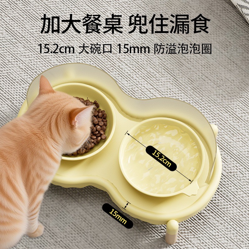 Porcelain Cat Bowl ชามสุนัขชามคู่ชามน้ําชามอาหาร Splash-Proof ไม่ใช่เรื่องง่ายที่จะคว่ํา