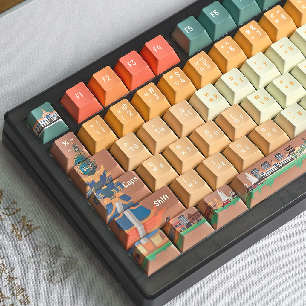 Bangkok Grand Palace Keycaps 136 คีย์โปรไฟล์เชอร์รี่ PBT Dye Sublimation สีสันไทย Keycap Creative ไท