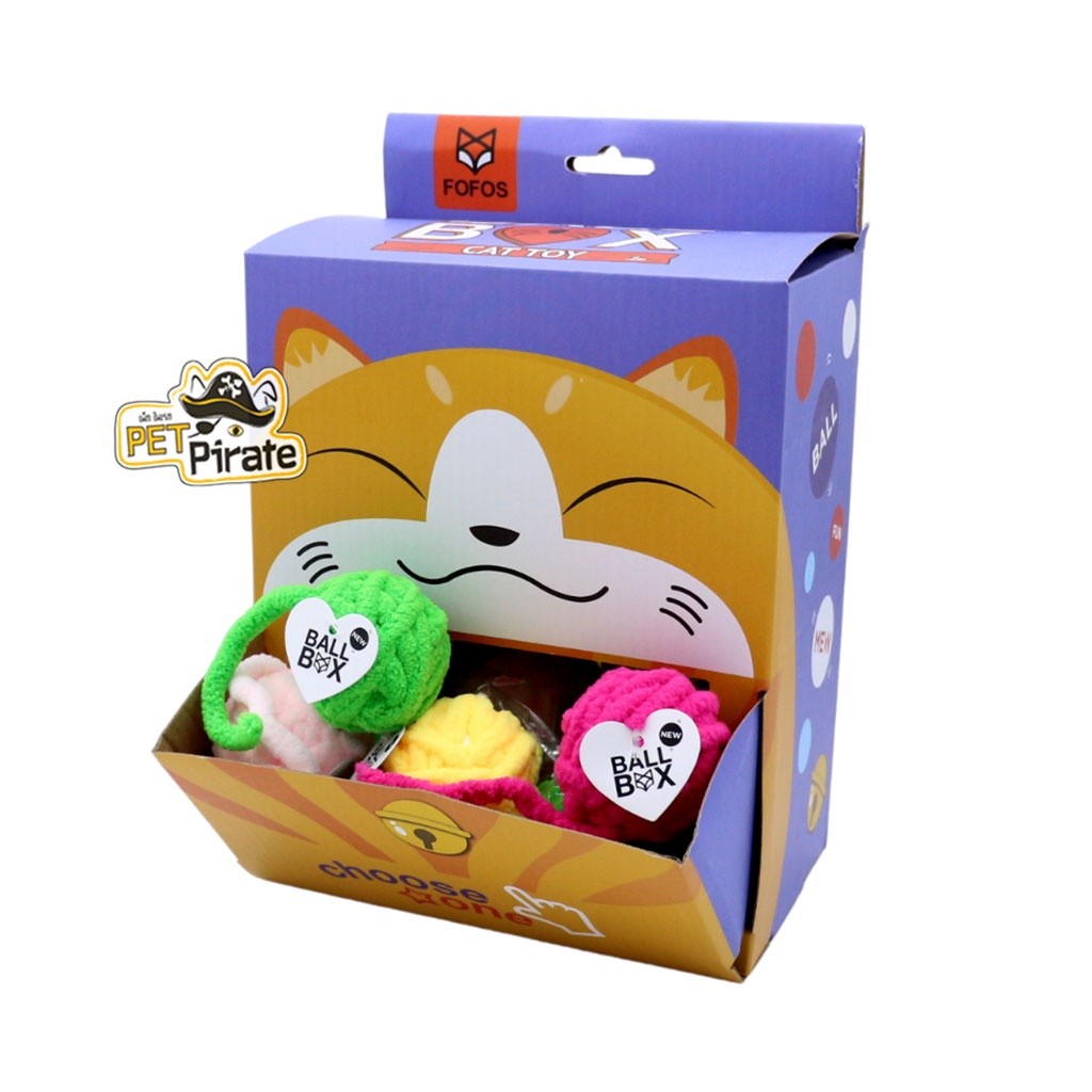 FoFos Ball Box ของเล่นแมว ลูกบอลของเล่นแมว เขย่ามีเสียง เพิ่มความสนุก ลูกบอลเชือกแมว มี 4