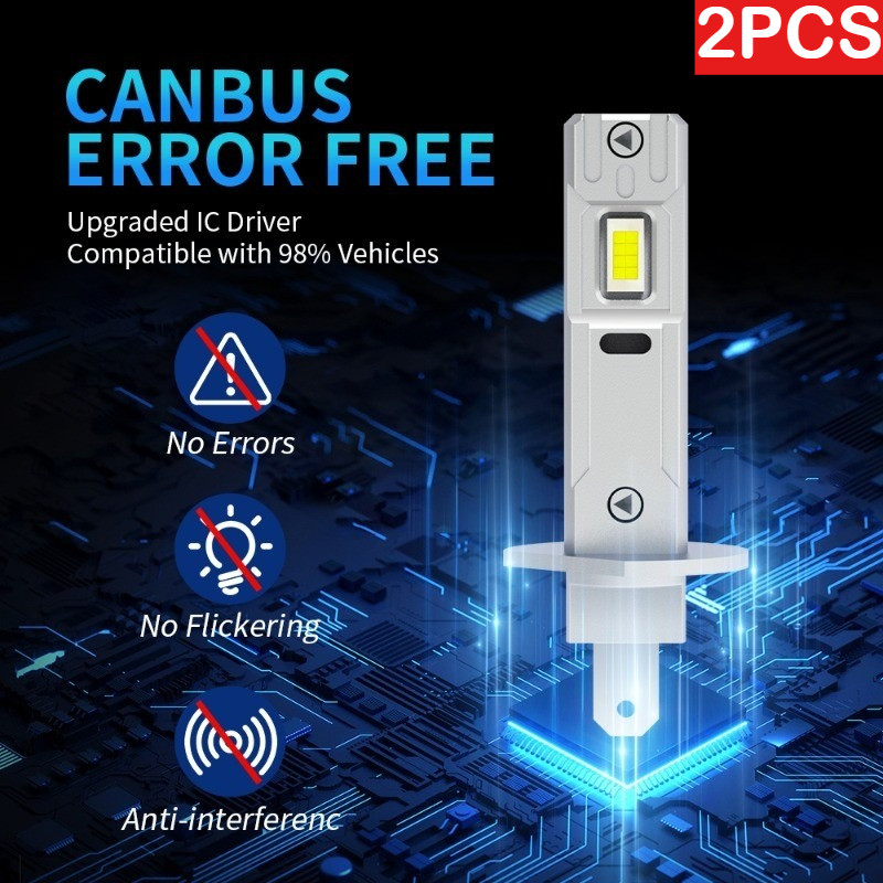 2 ชิ้น 18000LM H1 H3 LED ไฟหน้าหลอดไฟ 80 วัตต์ Super Bright 6500 พันสีขาว Fanless ไร้สายรถ Auto Fog Light Plug Play