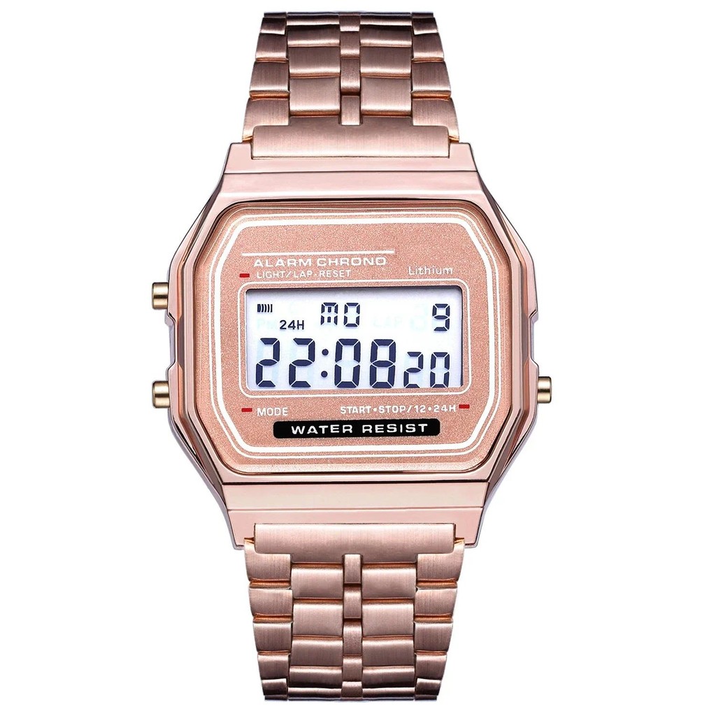 Rose Gold Silver Luxury Ladies นาฬิกาข้อมือ Retro Square นาฬิกาอิเล็กทรอนิกส์ดิจิตอลจอแสดงผล