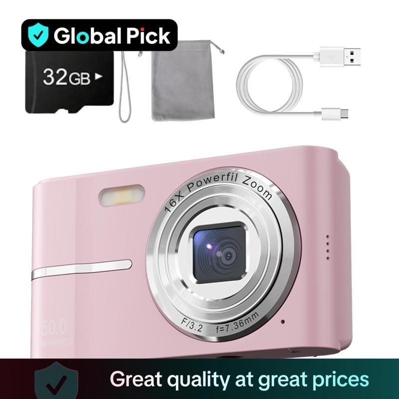 กล้องดิจิตอล FHD 1080P พร้อมการ์ด SD, กล้องซูมดิจิตอล 16X, กล้องขนาดเล็กแบบพกพาสําหรับวัยรุ่นนักเรีย