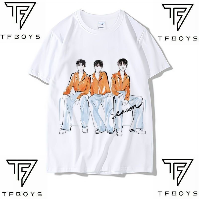 เสื้อยืดแขนสั้นสไตล์ TFBOYS YiYangQianxi WangYuan เหมาะสำหรับทั้งผู้ชายและผู้หญิง