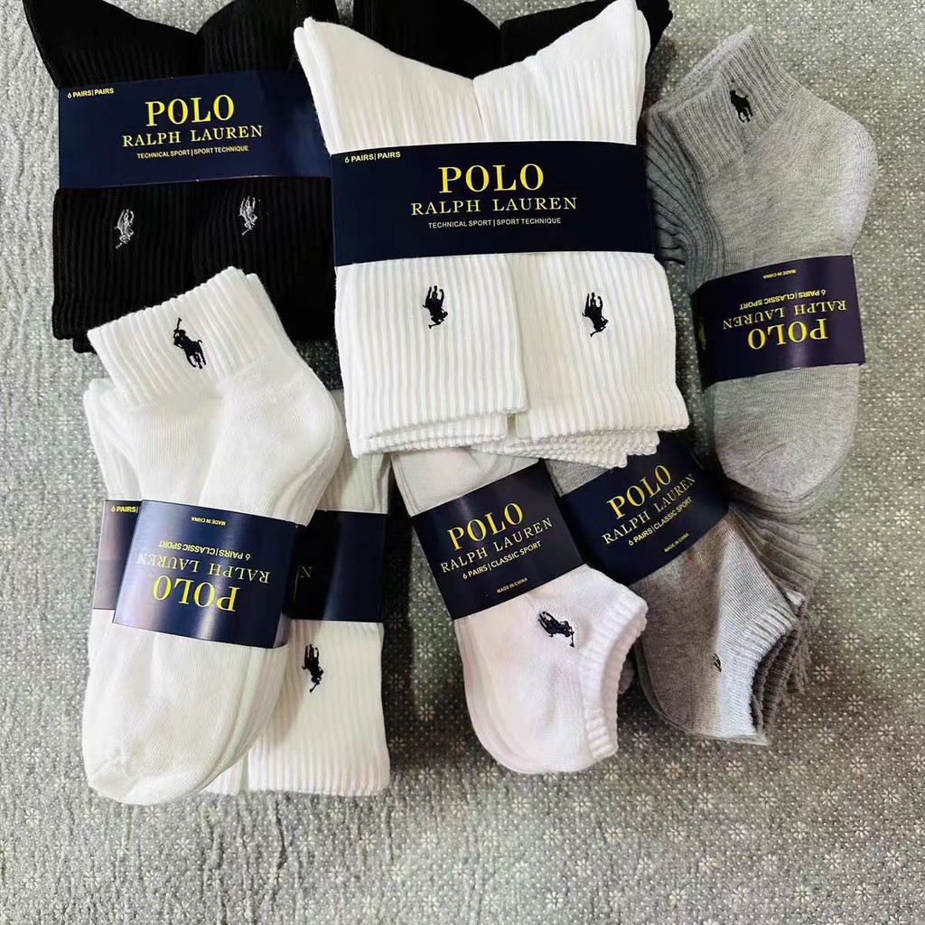 ถุงเท้าผู้ชาย 6 คู่ ยี่ห้อ Ralph Pony ทำจากผ้าฝ้าย แบบหลอดยาว เหมาะสำหรับใส่ทุกวันและการเล่นกีฬา