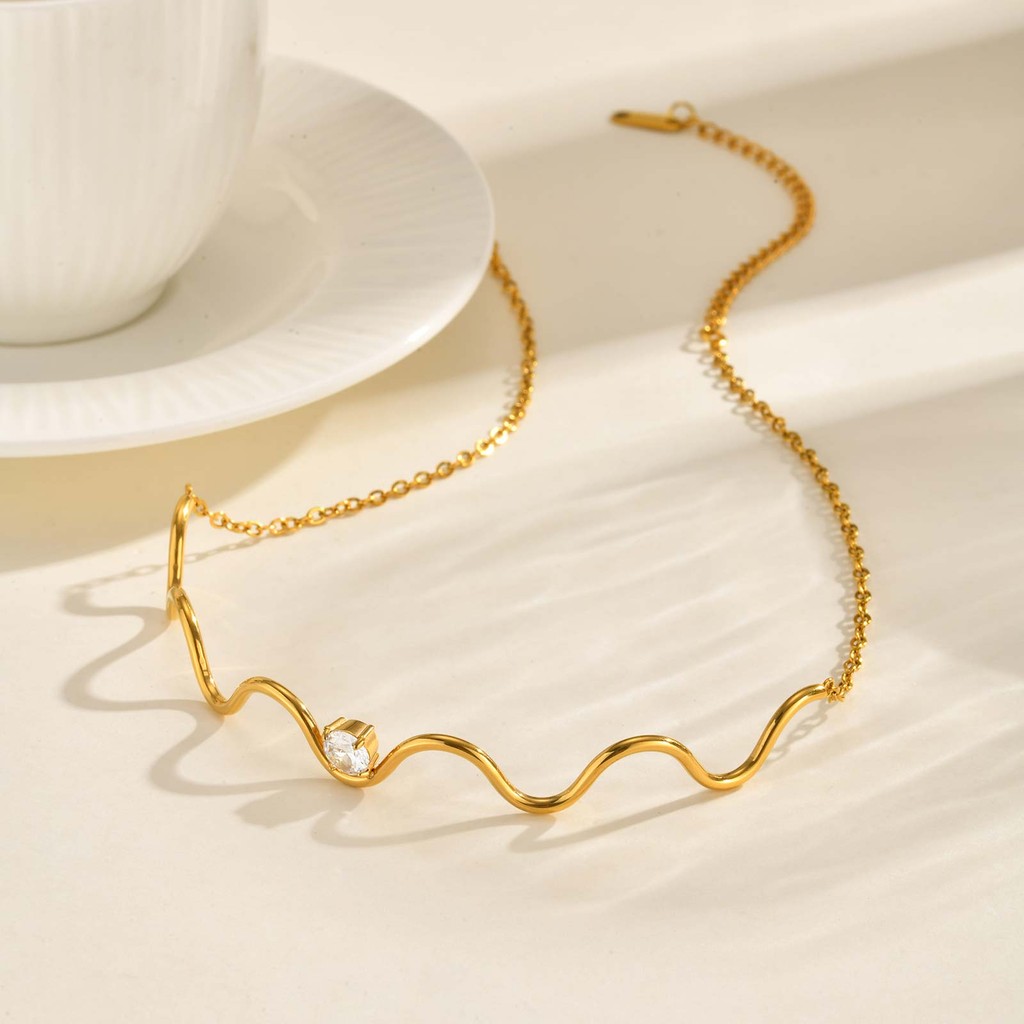 Vnox หยักรอบZircon Cubicสร้อยข้อมือชุดสร้อยคอสําหรับผู้หญิง,ทองสแตนเลสNon Tarnishชุดง่ายชายหาดเครื่องประดับฤดูร้อน - รูปที่ 5