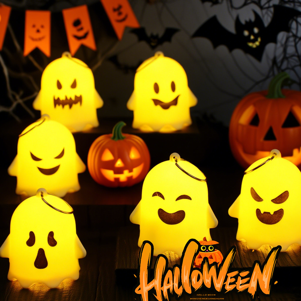 ไฟกลางคืนผีฮาโลวีน 6 ชิ้น | เรืองแสงหมึกเรืองแสงและกันกระแทก ABS | พวงกุญแจแบบถอดได้สําหรับกระเป๋า/ป