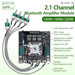 แอมป์จิ๋วbluetooth ZK HT21 2G 3G 2*160W TDA7498E พัดลมระบายความร้อนในตัว ซับวูฟเฟอร์เครื่องขยายเสียง ระบบ 2.1ch AUX USB