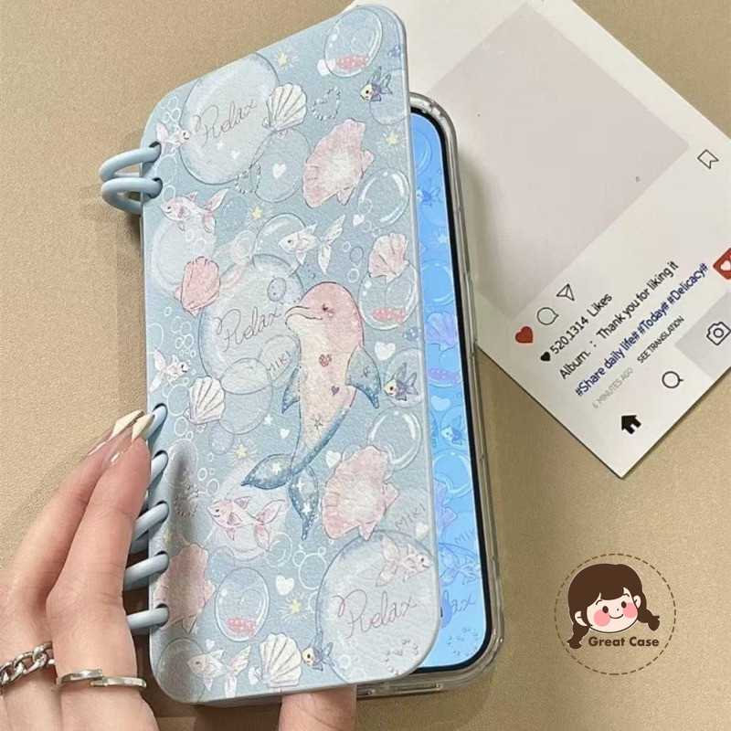 Dolphin Flip Book เคสโทรศัพท์สําหรับ Vivo V40 V30 V29 V27 X200 Pro Mini X200S X100 X100S X90 X90S Y36 Y27 Y27S T3 Ultra 5G 4G ฝาครอบน่ารักการ์ตูน Conch นุ่มผู้ถือนุ่ม