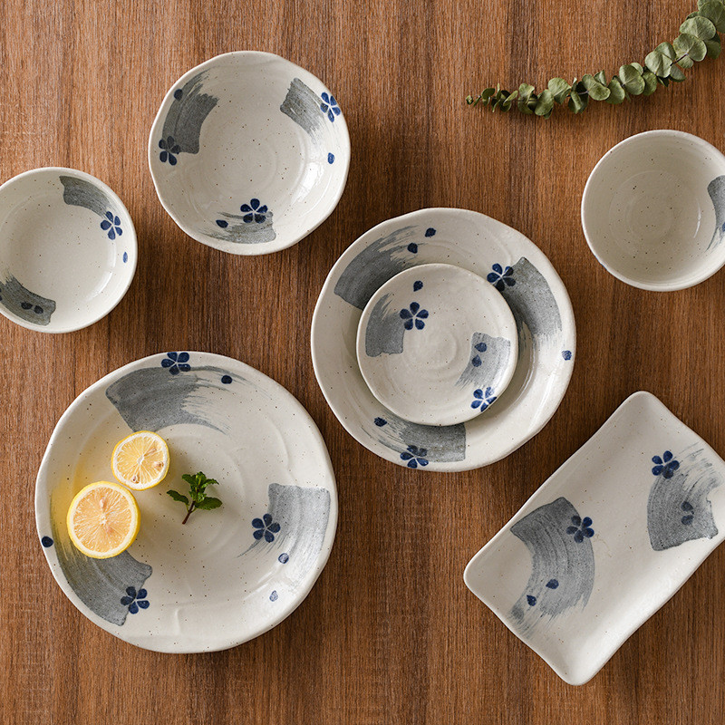 นําเข้ามิโนยากิฤดูใบไม้ผลิดอกไม้ชุดบนโต๊ะอาหารเซรามิกครัวเรือนมูลค่าสูงเงียบสไตล์จานญี่ปุ่นชุดจาน FX