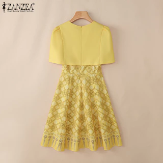 ZANZEA ชุดเดรสพิมพ์ลายสวยงาม คอทรงโอ สำหรับผู้หญิง