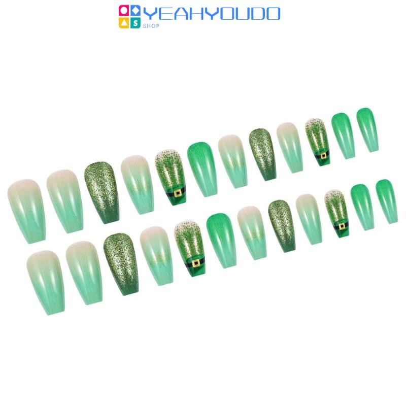 Yeahyoudo Saint Patrick s Day Press on Nail French Nail Tips เล็บปลอมกาวติดเล็บบนเล็บ