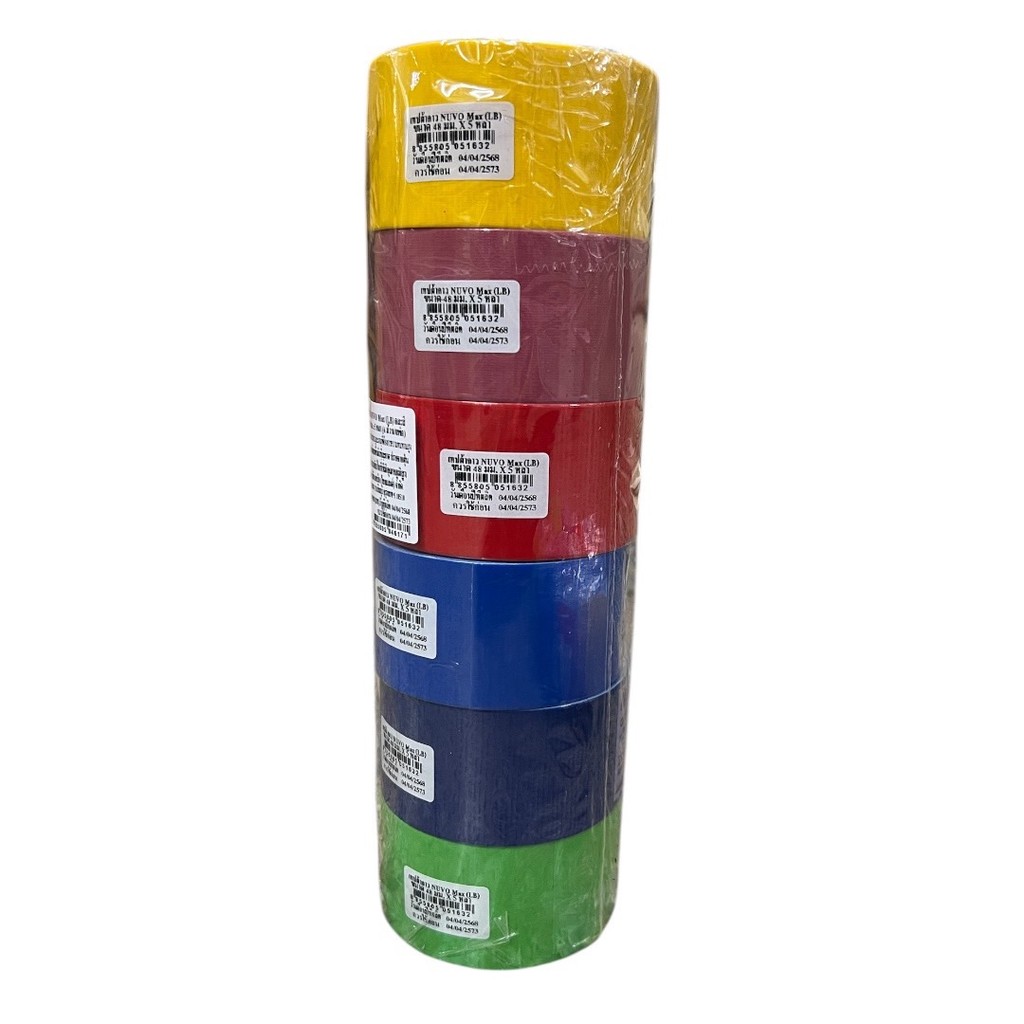 (1แถว6ม้วน) เทปผ้าสี เทปสี NUVO ขนาด 2 นิ้ว 5 หลา คละสี