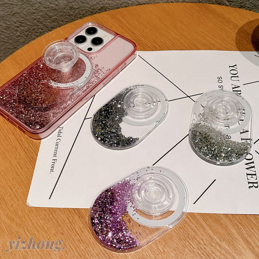 รูปไข่แม่เหล็กดึงดูด Shining Glitter Quicksand ออกแบบผู้ถือโทรศัพท์ Creative ขาตั้ง Kickstand สําหรับ Naked โทรศัพท์มือถือ Magsafe กรณีพับ Anti-drop PC Bracket
