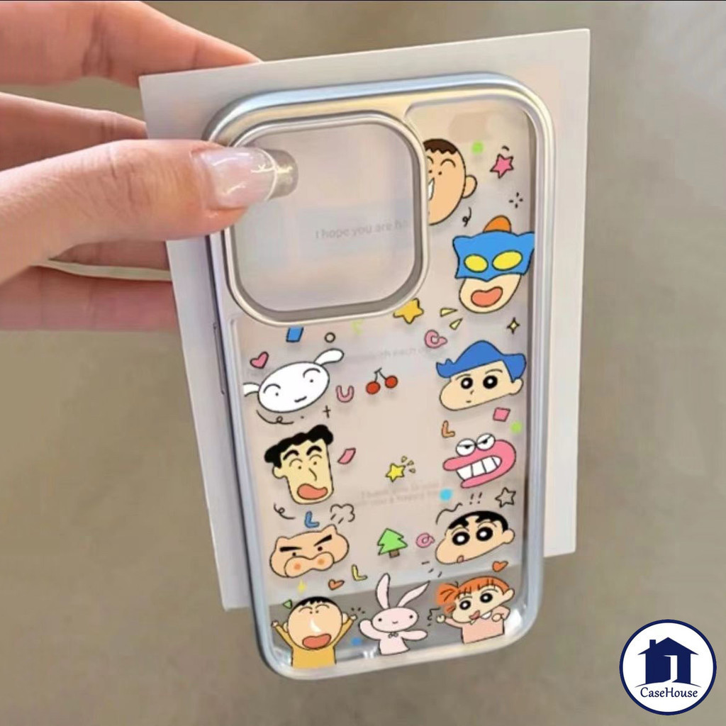 การชุบที่หรูหราชัดเจนเคสเครยอนชินจังสุดน่ารักเข้ากันได้สำหรับ IPhone XR 11 13 14 12 15 Pro Max 7 8 Plus X XS MAX 15Plus