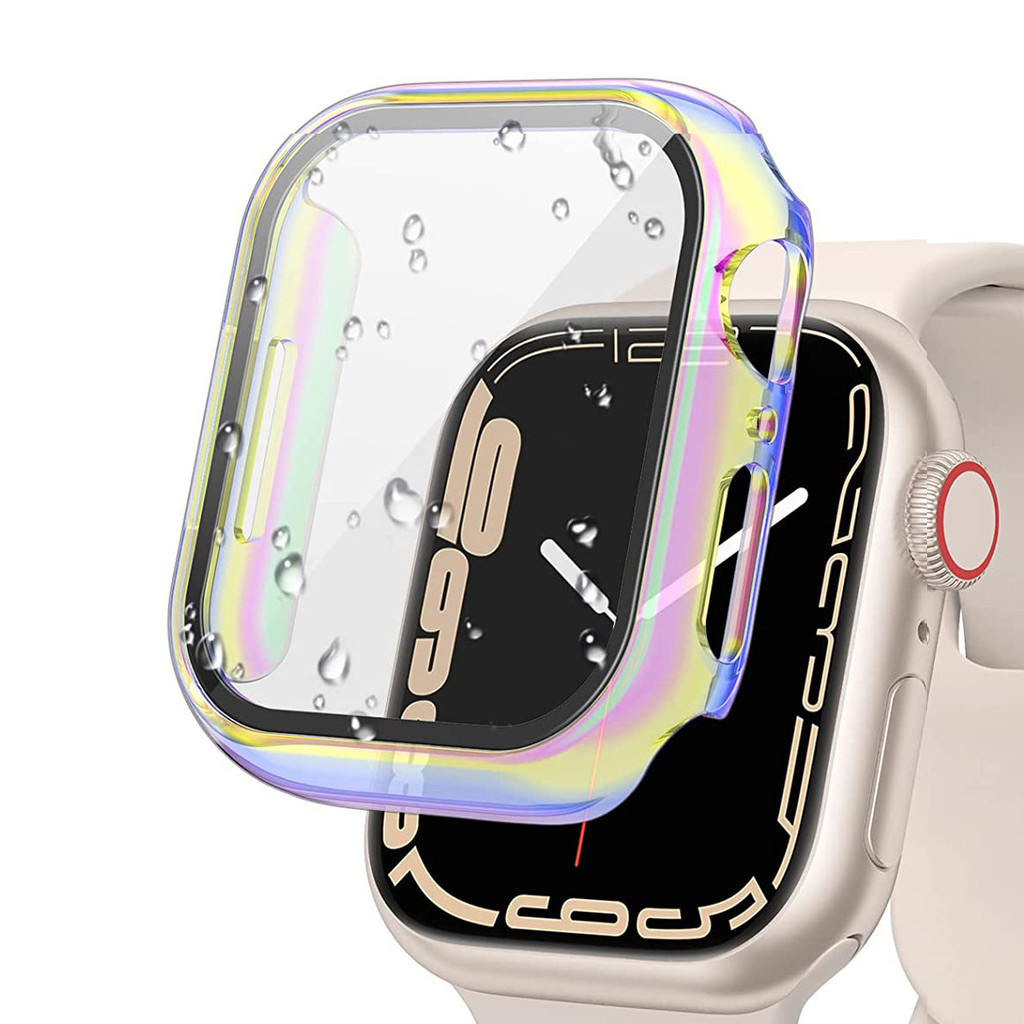 Pc สีสันครอบคลุมกรณีกระจกนิรภัยสําหรับ Apple Watch 45 มม.40 มม.44 มม.41 มม.Series 9 8 7 6 SE 5