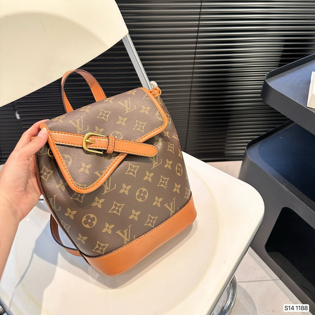 Lv Classic Leather Presbyopic Backpack Women Fashion Simple All-Match Daily High-Appearance Backpack