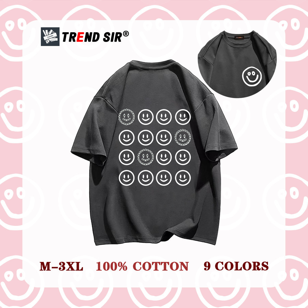 TrendSir พร้อมส่ง💘เสื้อโอเวอร์ไซส์ เสื้อยืดนิ่ม พิมพ์หน้ายิ้ม ไม่ยับ ไม่ย้วย🥰100% Cotton 9สี M-3XL