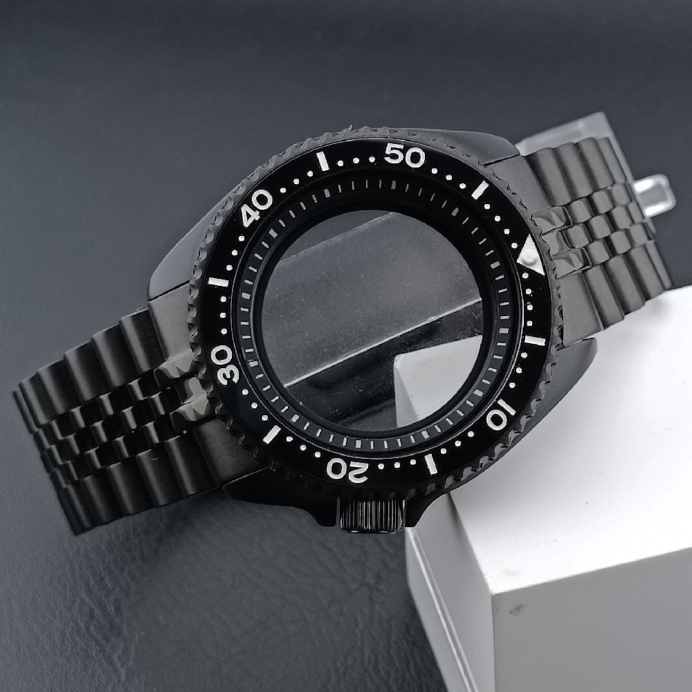 Qax Mod Skx007 สีดํา 42 มม.Silvery/Black Steel Case Fit NH35 NH36 การเคลื่อนไหว/Dial กรณีเครื่องบิน 