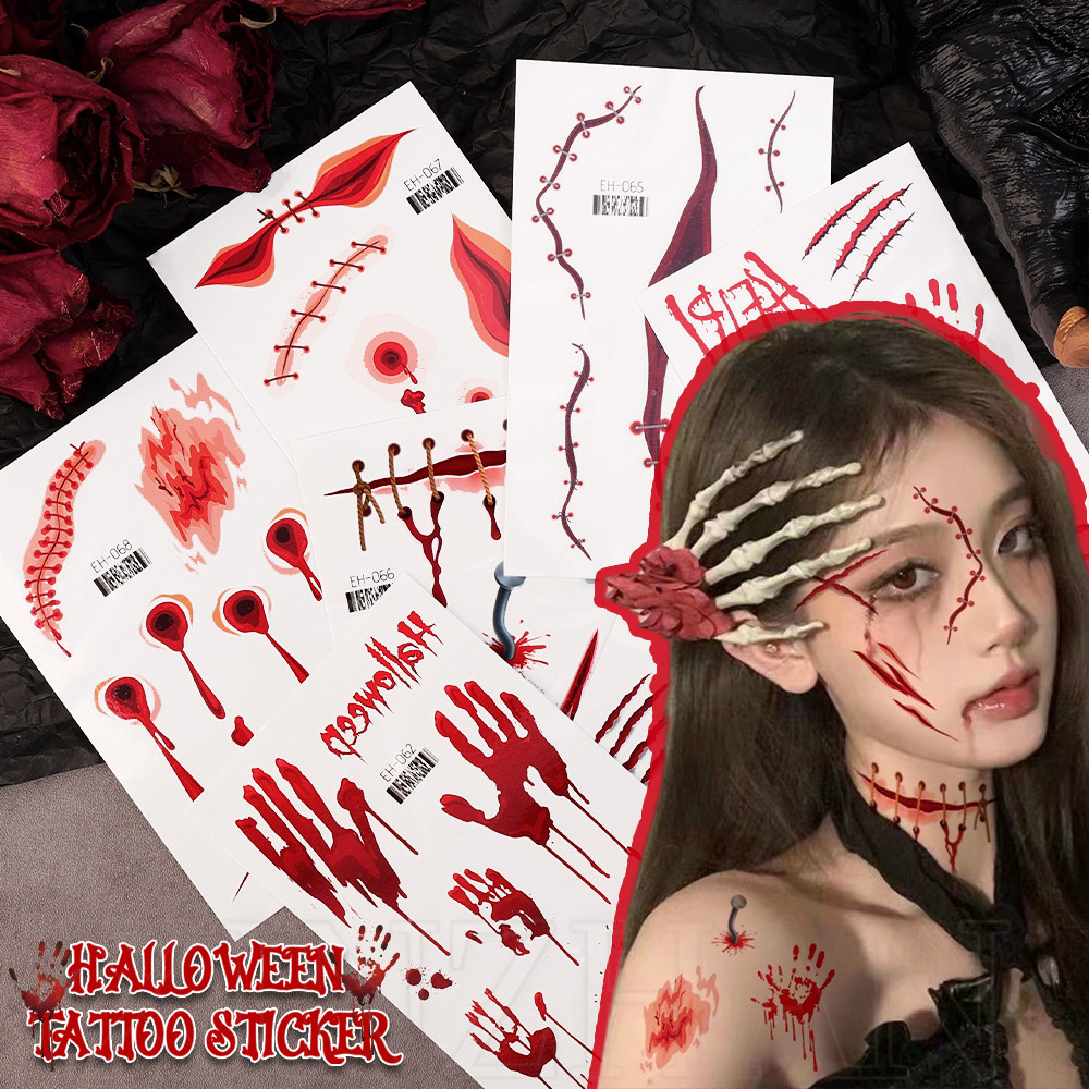 ซื้อ คอสเพลย์ Masquerade Party Decor - กันน้ําสมจริง Body Art Tattoos Decals - สยองขวัญรอยแผลเป็นแผลแต่งหน้าสติกเกอร์ - ฮาโลวีนชั่วคราว Tattoo สติกเกอร์ - สยองขวัญ Props