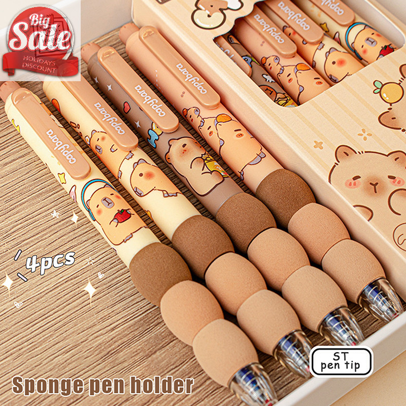 Af 4 ชิ้นการ์ตูนน่ารัก Capybara Erasable ปากกาเจล Kawaii Quick-Drying Wrig Smooth Elegant Neutral ปากกาความงามเครื่องเขียน A