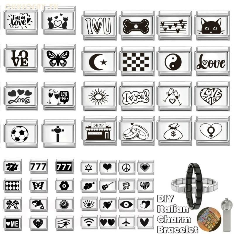 Vintage สีดําสีขาว Love ผีเสื้อดอกไม้ Charm อิตาเลี่ยน Links Fit 9 มม.สร้อยข้อมือ DIY ทําอิตาเลี่ยน Charm สร้อยข้อมือ