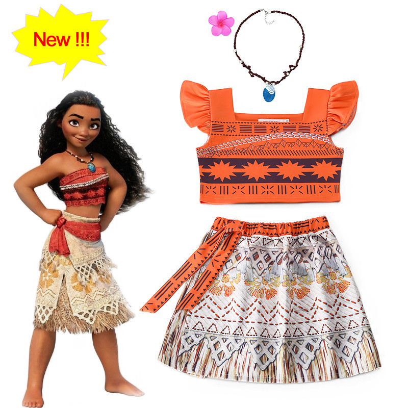 2024 สไตล์ใหม่พร้อมสต็อก โมอาน่า ชุดสําหรับเด็กคอสเพลย์เครื่องแต่งกายสาววันเกิดเจ้าหญิงชุดลําลองฮาโลวีนเสื้อผ้า