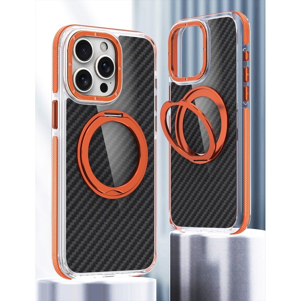 SAMSUNG เคสโทรศัพท์อะคริลิคสําหรับsamsung S24 S22 Ultra S23 Plusคาร์บอนไฟเบอร์รูปแบบวงเล็บหมุนลื่นลายกล้องGuard Trueปุ่มตอบสนองกันกระแทกเคสโทรศัพท์