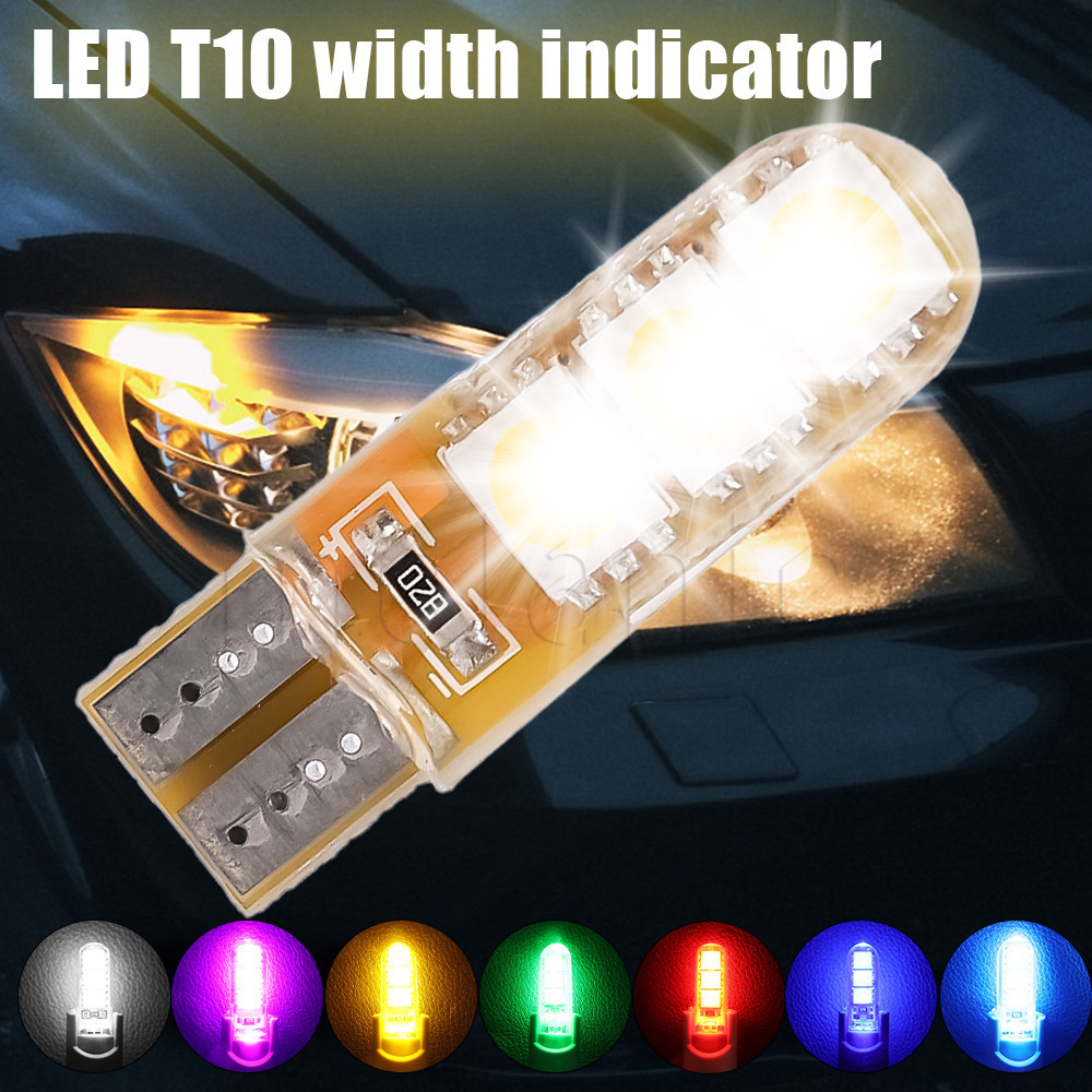 ไฟสัญญาณรถยนต์ - T10 W5W หลอดไฟ LED 5050 6SMD 12V 7500K - โคมไฟป้ายทะเบียนด้านข้างลิ่มท้ายรถอัตโนมัติ - ซิลิโคน กันน้ํา หลายสี - สําหรับไฟโดมไฟท้ายรถ