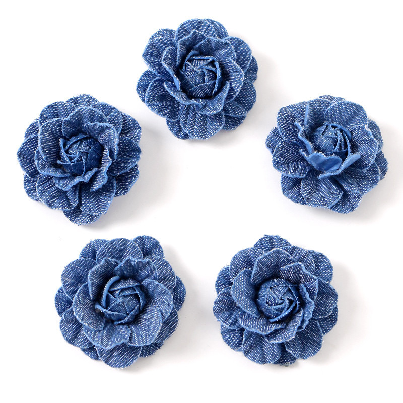 1pc 5 ซม.สีฟ้า Camellia Artifical ดอกไม้เสื้อผ้าหมวกชุดตกแต่งดอกไม้ Handmade Headdress Craft DIY อุปกรณ์เสริมผมอุปกรณ์