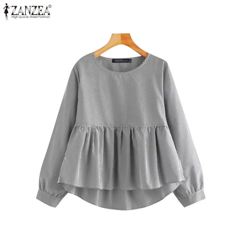 ZANZEA ซานเซีย ผู้หญิงเกาหลีหลวมคอกลมแขนยาวลายเย็บเสื้อลําลอง
