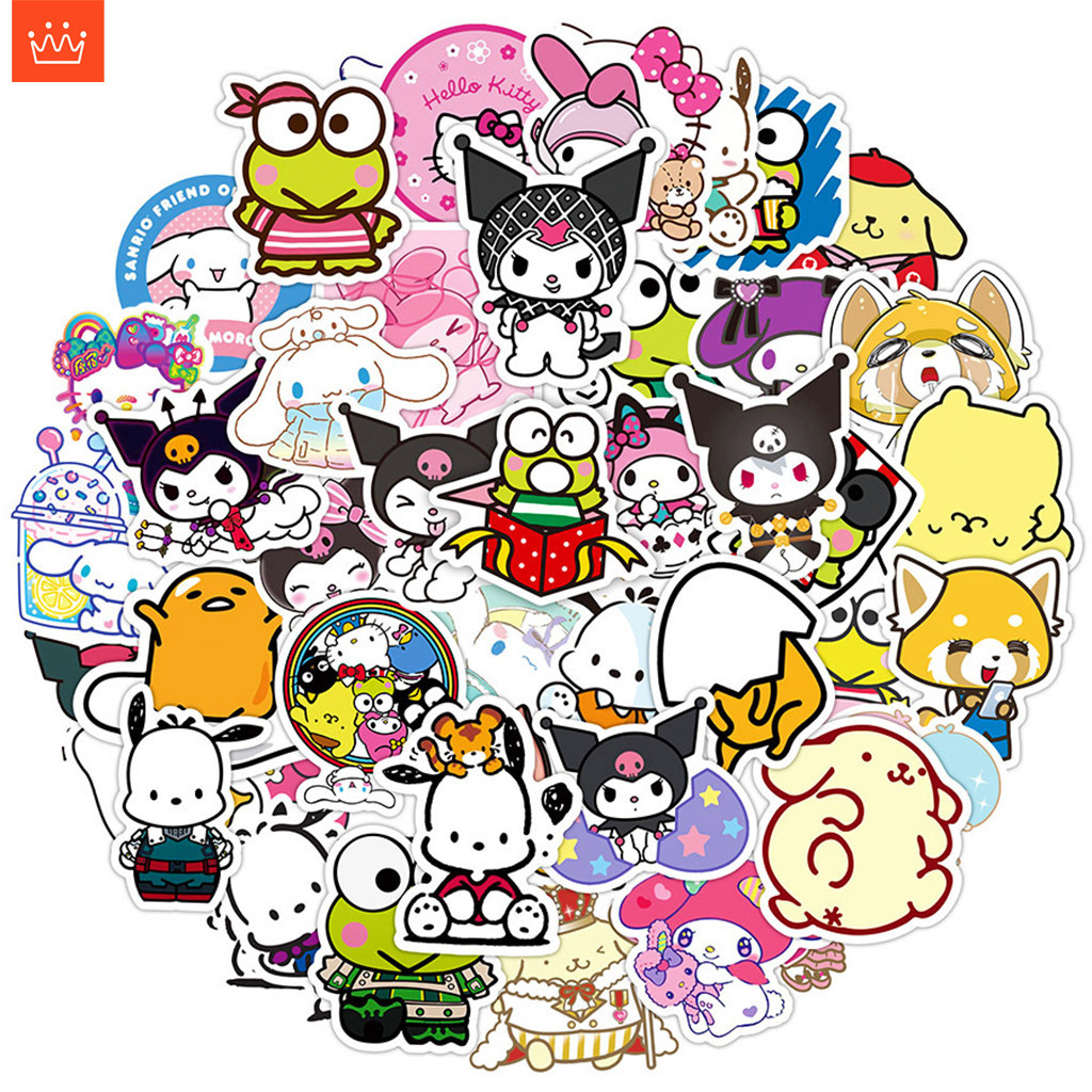 ชุดสติ๊กเกอร์ Sanrio ชุดสติ๊กเกอร์กราฟิตี้กันน้ำลายการ์ตูน, 50 แผ่น/ชุด