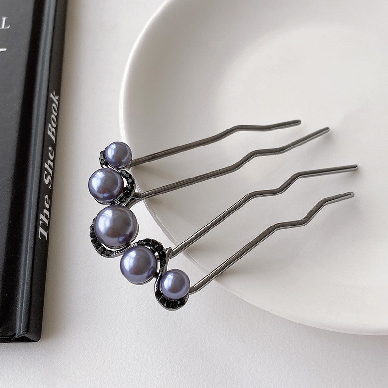 2024 Pearl u-Shaped Hairpin High-End Gun หวีสีดํา
