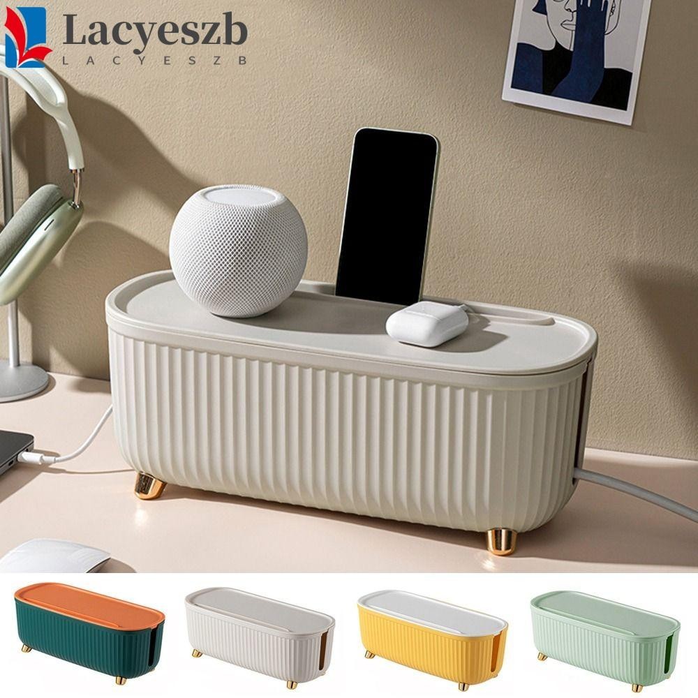 Lacyeszb กล่องเก็บสายไฟลายทาง, กล่องเก็บสายไฟบอร์ดปลั๊กประหยัดพื้นที่ความจุขนาดใหญ่, พลาสติกหรูหราเบาเก็บ Tidy Router Board Bracket ห้องนอน