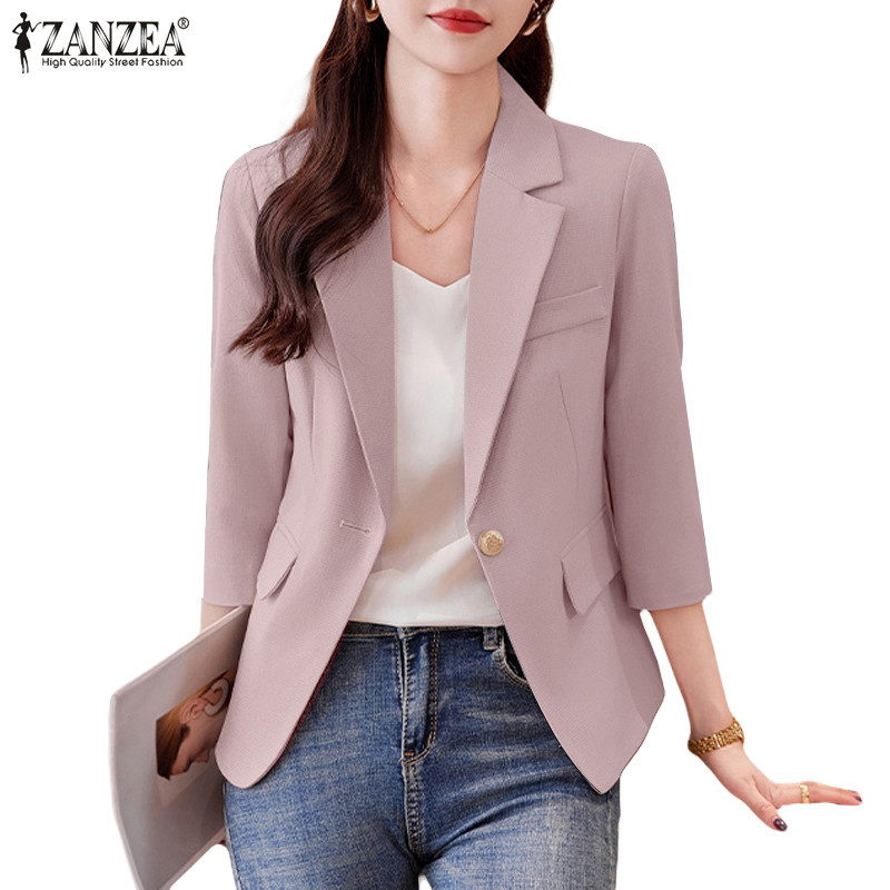 Zanzea เสื้อเบลาส์สีทึบลําลองสไตล์เกาหลีสําหรับผู้หญิง