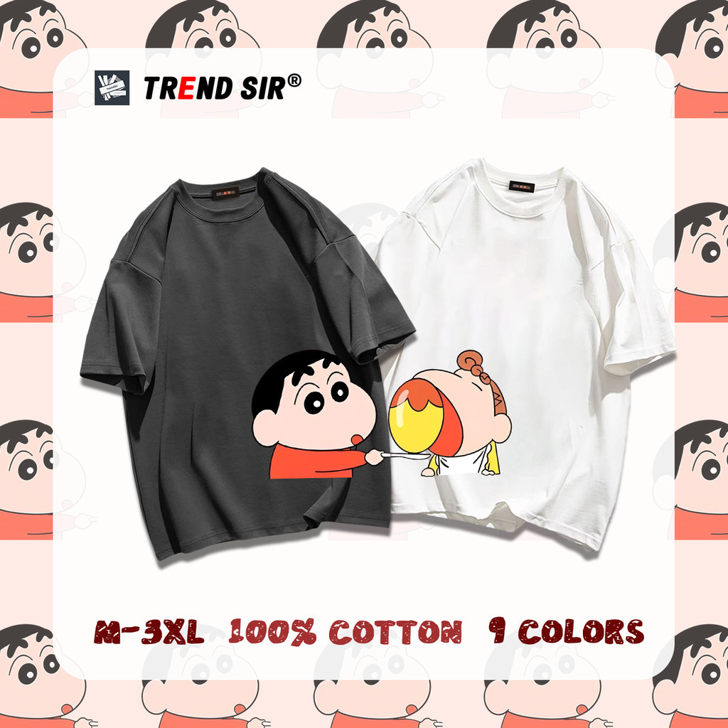 TrendSir เแปลเป็นภาษาไทย เสื้อโอเวอร์ไซส์ เสื้อยืดนิ่ม Crayon Shin-chan ใส่สบายมาก 100% Cotton 9สี M-3XL