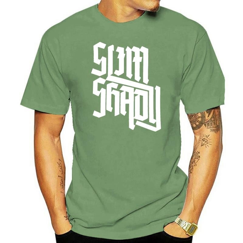 Eminem T Shirt Slim Shady Letter Script Logo Mens สีดํา