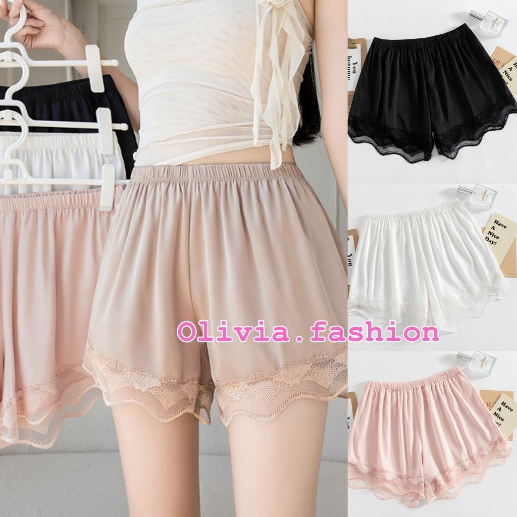 🦄Olivia🦄 กางเกงขาสั้นแต่งลูกไม้ ซับใน ใส่นอน ผ้านิ่ม พร้อมส่ง #sub02