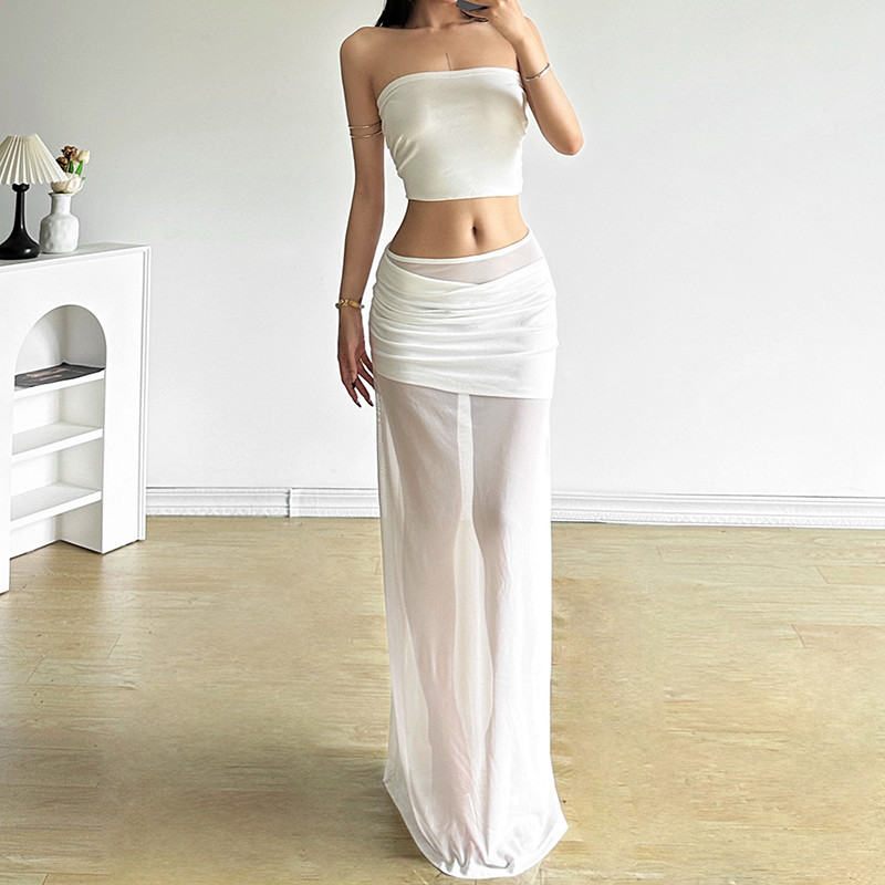 แปลก Puss กระโปรงลําลอง Skinny Ruched Solid Wrap บั้นท้ายดูผ่านอเนกประสงค์บรรยากาศสไตล์การออกแบบแฟชั่น 2024 ใหม่สุดฮอต