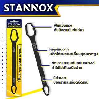 ประแจอเนกประสงค์ STANNOX ขนาด 10 นิ้ว ประแจขันน็อต บล็อคขันน็อต ด้ามขัน 2 ด้าน 8-22mm. ประแจครอบจักรวาล