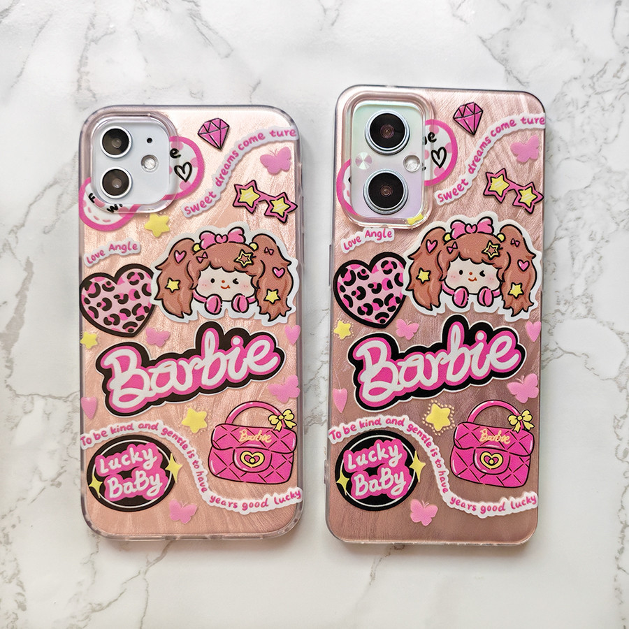 เคส Oppo RENO 12F 12 11F 8T 8Z 7Z 6Z 10 11 8 6 5 7 PRO 4G 5G ปลอกน่ารักสีชมพูตุ๊กตาบาร์บี้สาวเคสโทรศัพท์ฝาครอบ