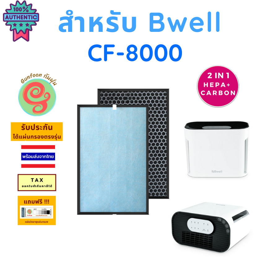 แผ่นกรอง สำหรั เครื่องฟอกอากาศ Bwell รุ่น CF-8000 ไส้กรองอากาศ HEPA พร้อมไส้กรองคาร์อนกรองกลิ่น โดยร
