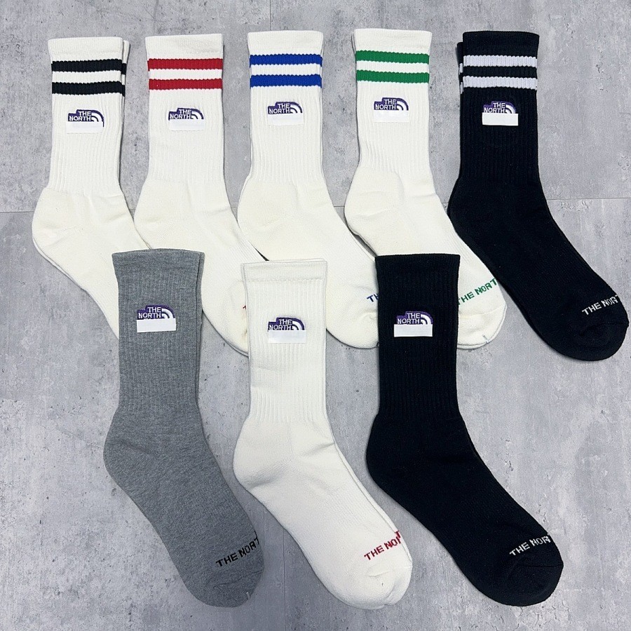 The the north face Socks ถุงเท้ากีฬากันลื่นด้านล่างผ้าขนหนูสูงของผู้ชาย