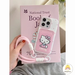 แฟชั่นลาย Hello Kitty น่ารัก ช่องใส่บัตรพร้อมสายคล้อง เคส IPhone 16 11 13 14 12 15 Pro Max 7 8 14 Plus XR X XS Max SE