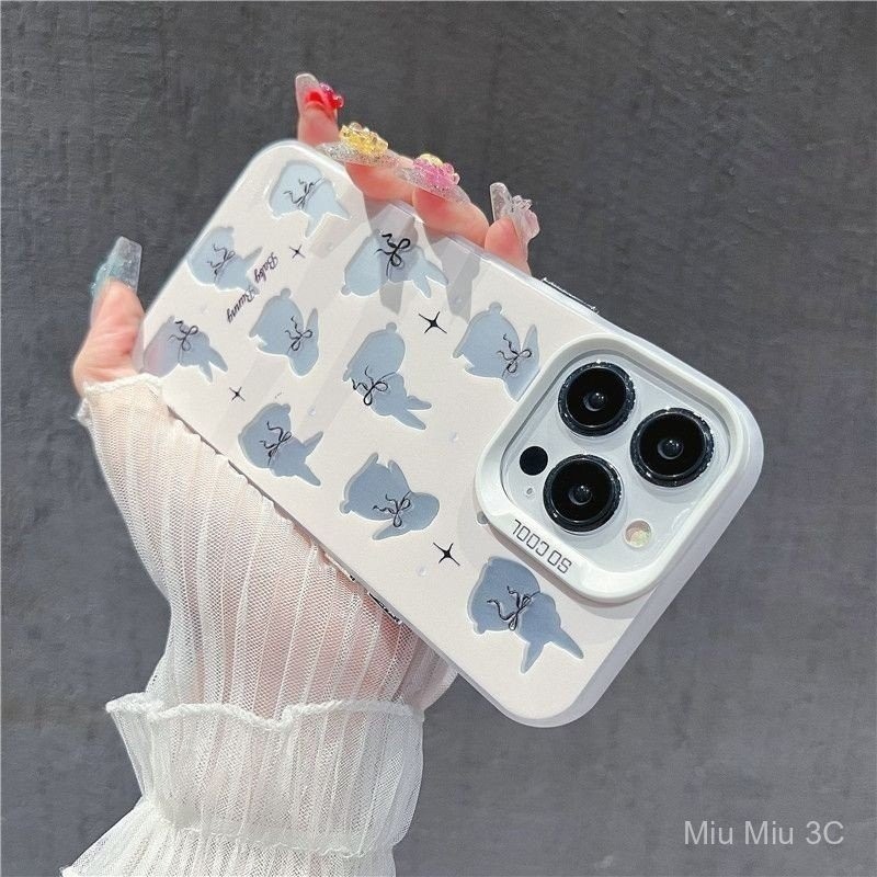 เคสโทรศัพท์มือถือลายกระต่ายลายโบว์สร้างสรรค์สำหรับ iPhone 15 PRO MAX 14 PLUS เคสซิลิโคนกันตก13 12 PRO MAX 7 plus XS MAX 8 PLUS XR 11 Pro 13 15 PLUS กันฝุ่นกันกระแทก xnbi